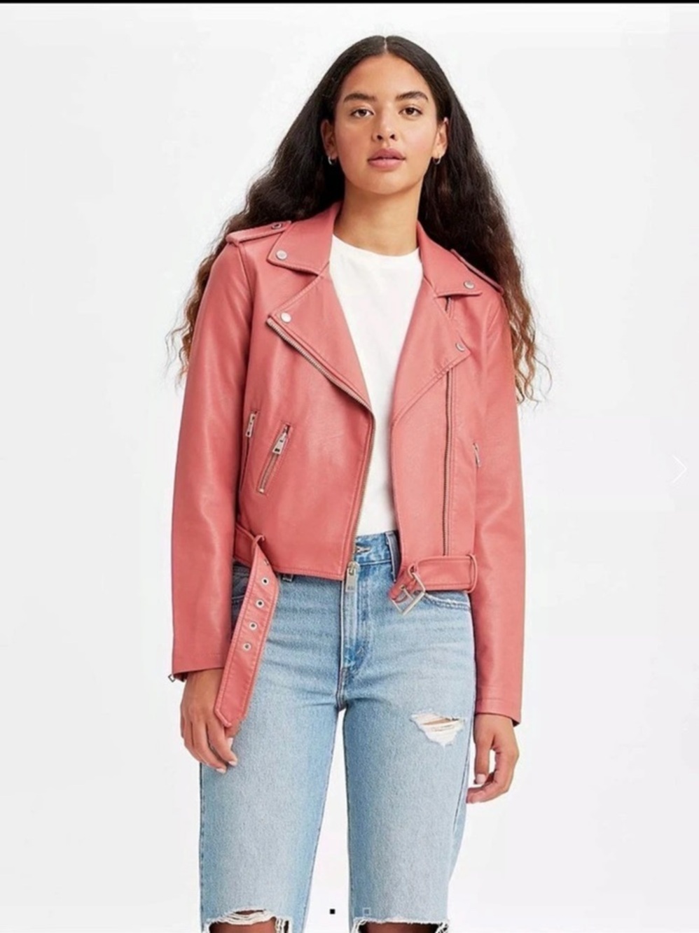 Levi's Faux Leather Belted Moto Jacket Women's Pink (Model is 5'10", Waist 24",